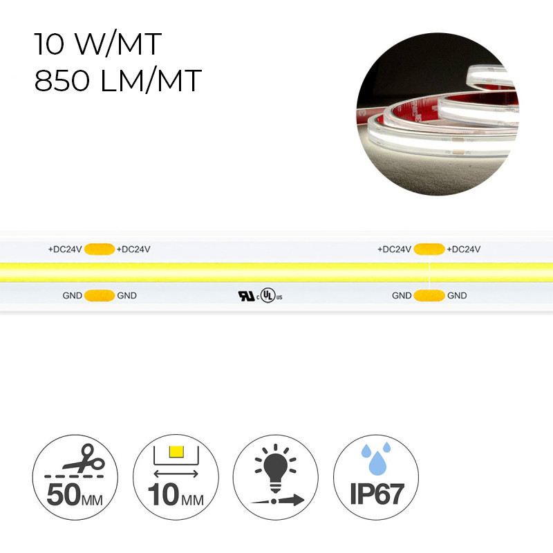 COB Led Strip 50W 4250lm 24V IP67 PCB 8 mm Chip Led Continued