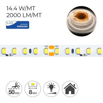 Striscia Led 72W 8000lm 24V IP20 PCB 8mm Bobina da 600 SMD