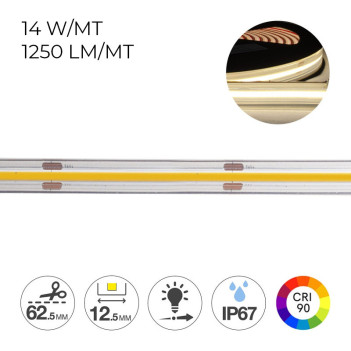 Striscia Led COB 70W 6100lm 24V IP67 PCB 12,5 mm Chip Led Continua