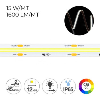 COB Led Strip 75W 8000lm 24V IP65 PCB 12mm Chip Led Continued