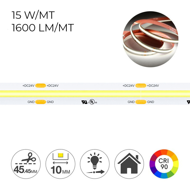 KING LED | Striscia Led COB 75W 8000lm 24V IP20 PCB 10mm dimmerabile