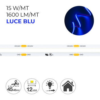 Striscia Led COB 75W Luce Blu 24V IP20 PCB 10mm Chip Led