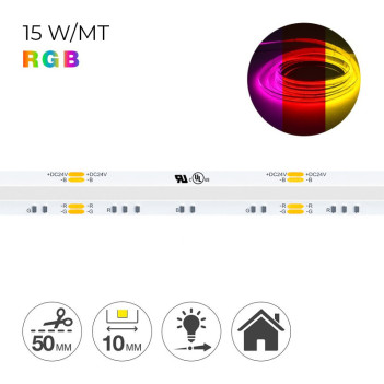 Striscia Led COB RGB 75W 24V IP20 PCB 10mm Chip Led Continua