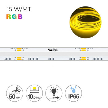 Striscia Led impermeabile COB RGB 75W 24V IP65 PCB 10mm Chip Led Continua