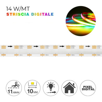 Strip Led 5m Digital COB RGB M1615 70W DC 5V IP20 PCB 10mm 900 Leds