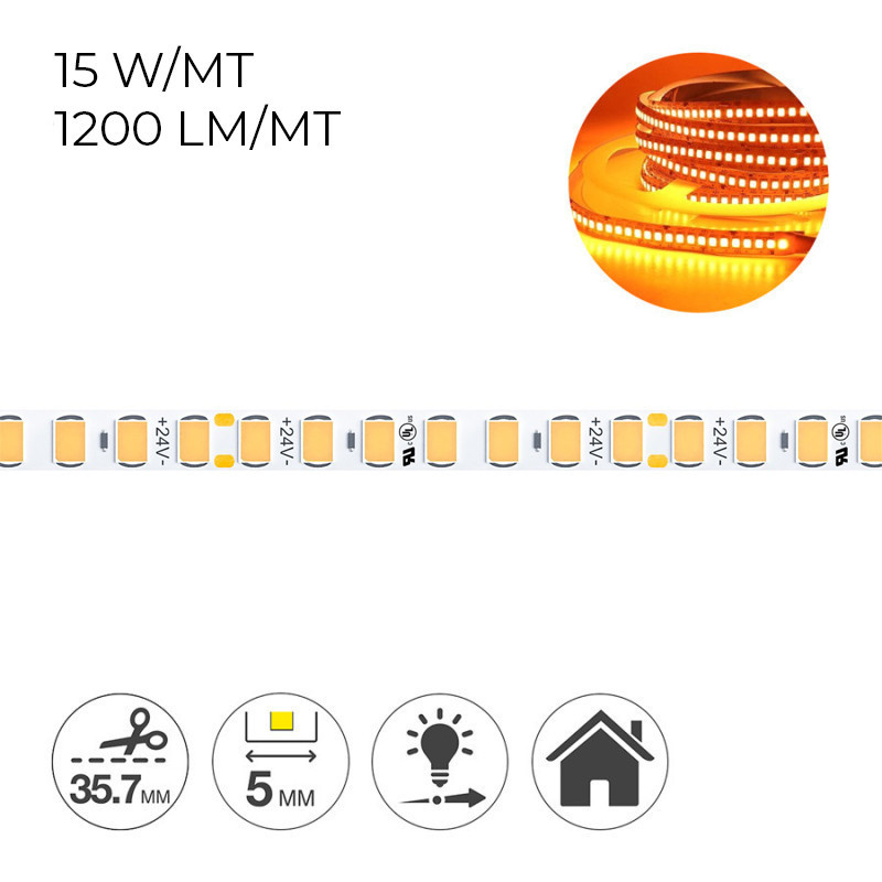 Led Strip Amber Light 75W 24V IP20 PCB 5mm Coil 980 SMD 2835