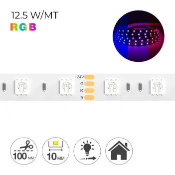 Strip Led 5m RGB 72W 24V IP20 PCB 10mm 300 SMD 5050