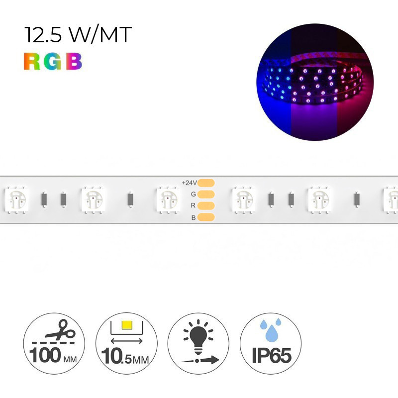 Strip Led 5m RGB 72W 24V IP65-TP PCB 10.5mm 300 SMD 5050