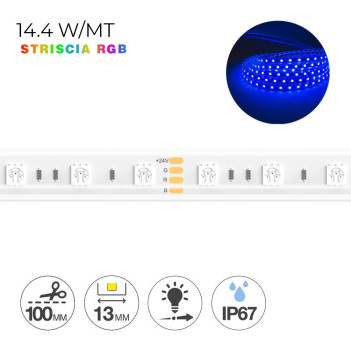 Strip Led 5m RGB 72W 24V IP67 PCB 13mm 300 SMD 5050