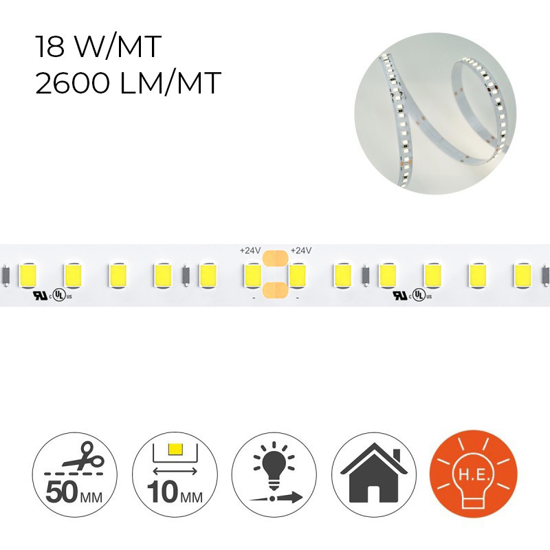 Striscia Led Serie H.E. 90W 13000lm 24V IP20 PCB 10mm