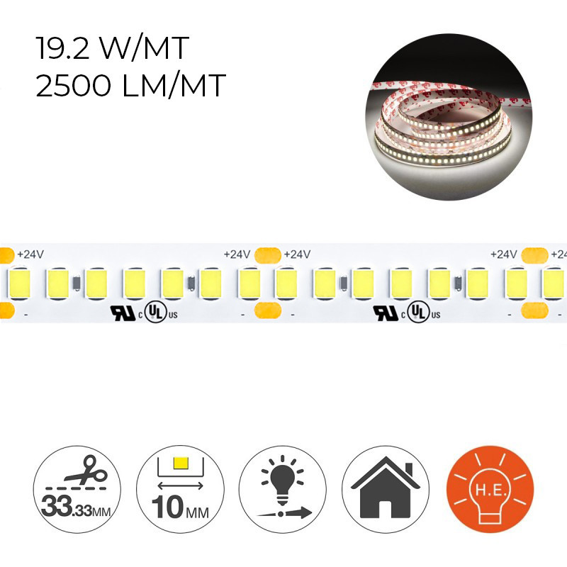 Led strip H.E. 96W 12.500lm 24V IP20 PCB 10mm Coil 1050 SMD 2835 en