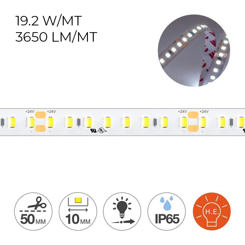 H.E. Series LED Strip 96W 18250lm 24V IP65 PCB 10mm 800 SMD 2835 Reel en