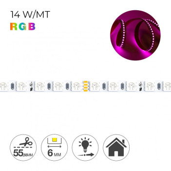 Strip Led 5m RGB 70W 24V IP20 PCB Slim 6mm 540 SMD 5050