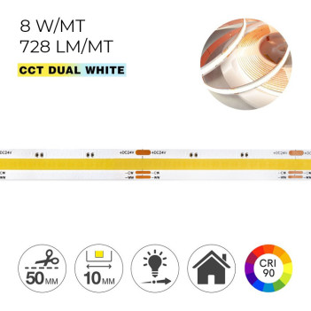 Led Strip COB CCT CRI90 80W 7200lm 24V IP20 PCB 10mm Chip Led Continued en