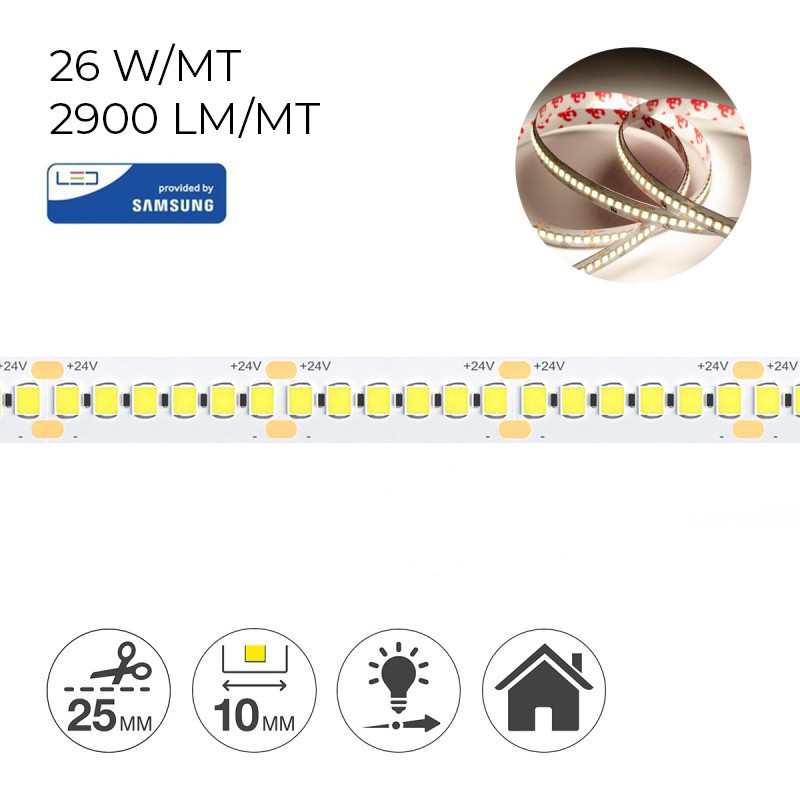 Striscia Led 130W 14500lm 24V IP20 PCB 10mm Bobina da 1200