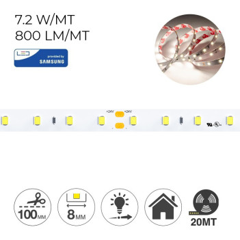 Striscia Led 20 metri 144W 16.000 Lumen DC 24V IP20 PCB 8mm