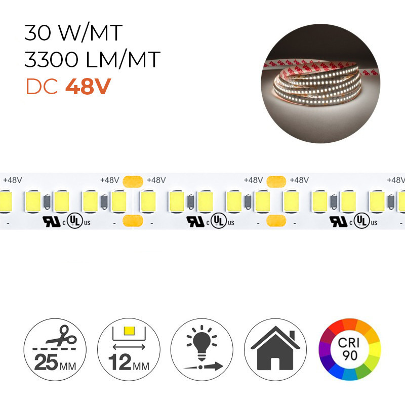 H.C. Series Led Strip CRI90 150W 16,500lm 48V IP20 PCB 12mm 1000 smd coil 2835