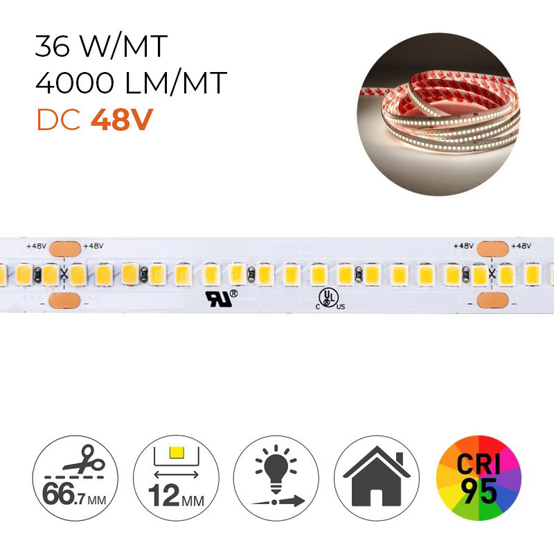 Striscia Led Serie H.C. CRI95+ 180W 20.000lm 48V IP20 PCB