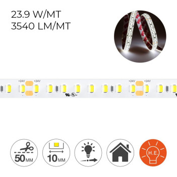 H.E. series LED strip 130W 18000lm 24V IP20 PCB 10mm coil of 800 SMD 2835