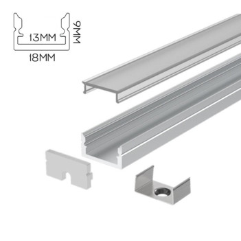 Profilo in Alluminio piatto 1809 2 mt per Striscia Led - Kit Completo