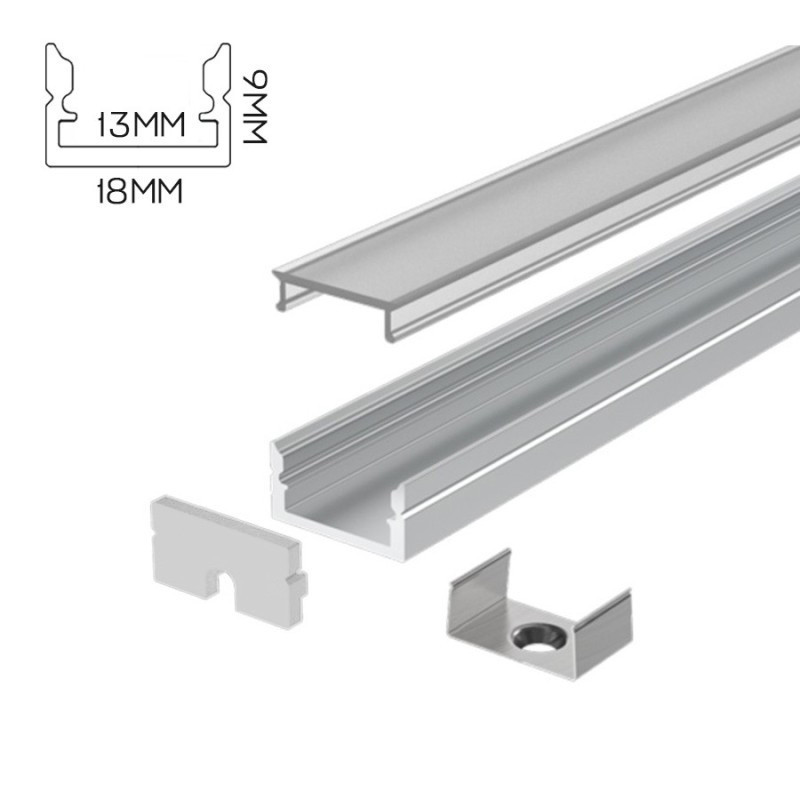 1809 Flat Aluminium Profile 2 m for LED Strip - Complete Kit