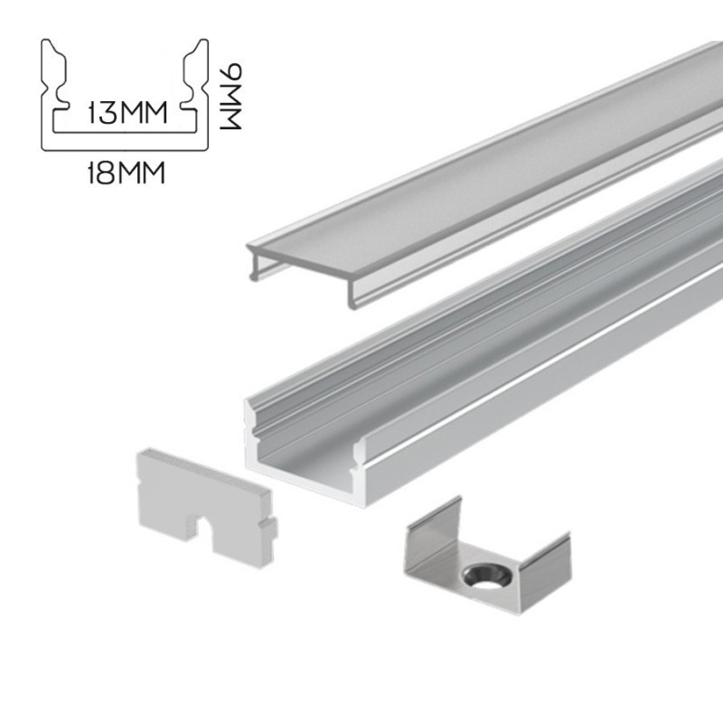 1809 Aluminium Profile for Led Strip - Anodised 3mt - Complete Kit en