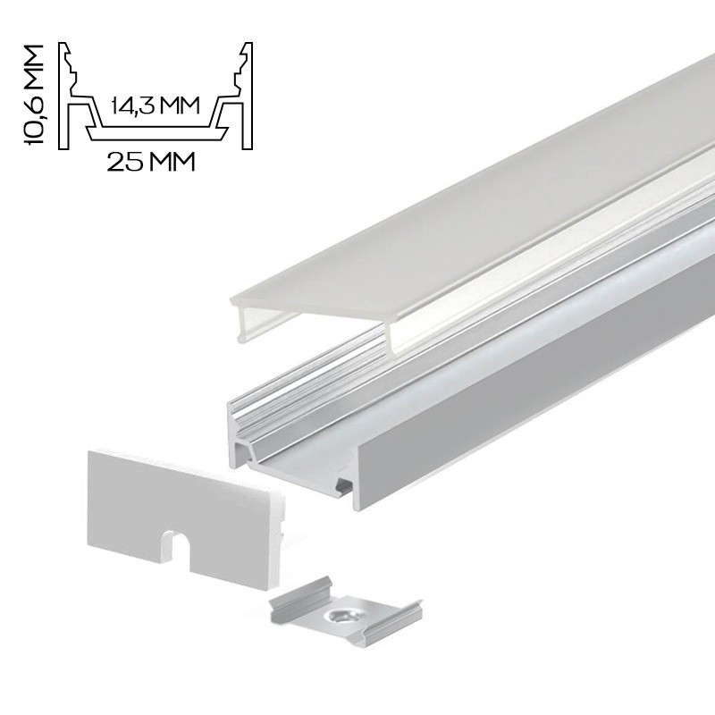 2510 Aluminium Profile for Led Strip - Anodised 3mt - Complete Kit