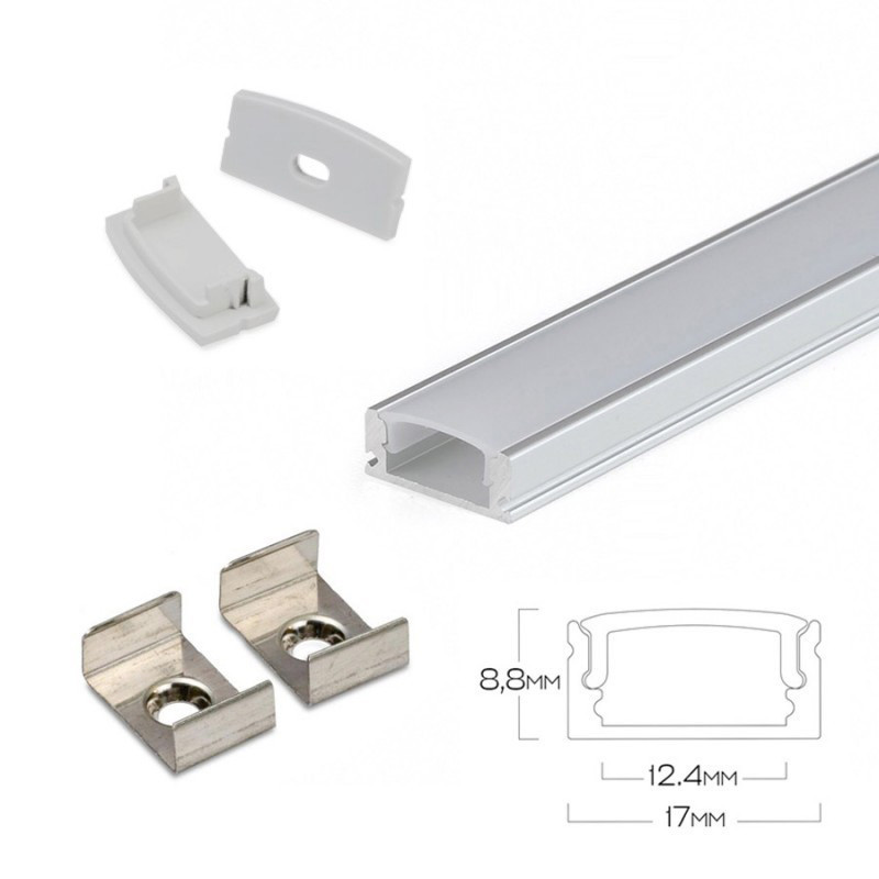 CC-32 Aluminum Profile for Led Strip - Anodized 2mt - Complete Kit