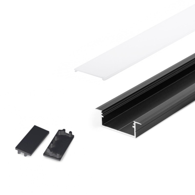 VARIO30-06 Recessed Aluminum Profile for Led Strip - Black 2mt - Complete Kit