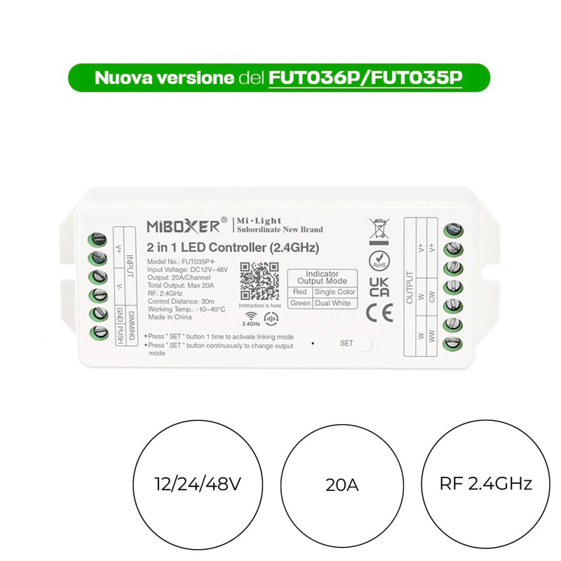 MiBoxer Mi Light FUT035S+ Ricevitore RF 20A per Strip Led