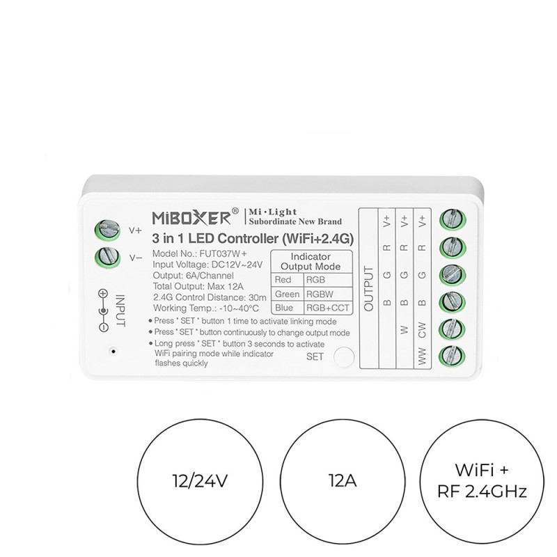 MiBoxer Mi Light FUT037W+ WIFI+RF Receiver for RGB/RGB+W/RGB+CCT Led Strip 12/24V