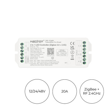 MiBoxer Mi Light PZ2 ZigBee 3.0 Receiver 20A for Single Colour Led Strip and Dual White CCT 12/24V