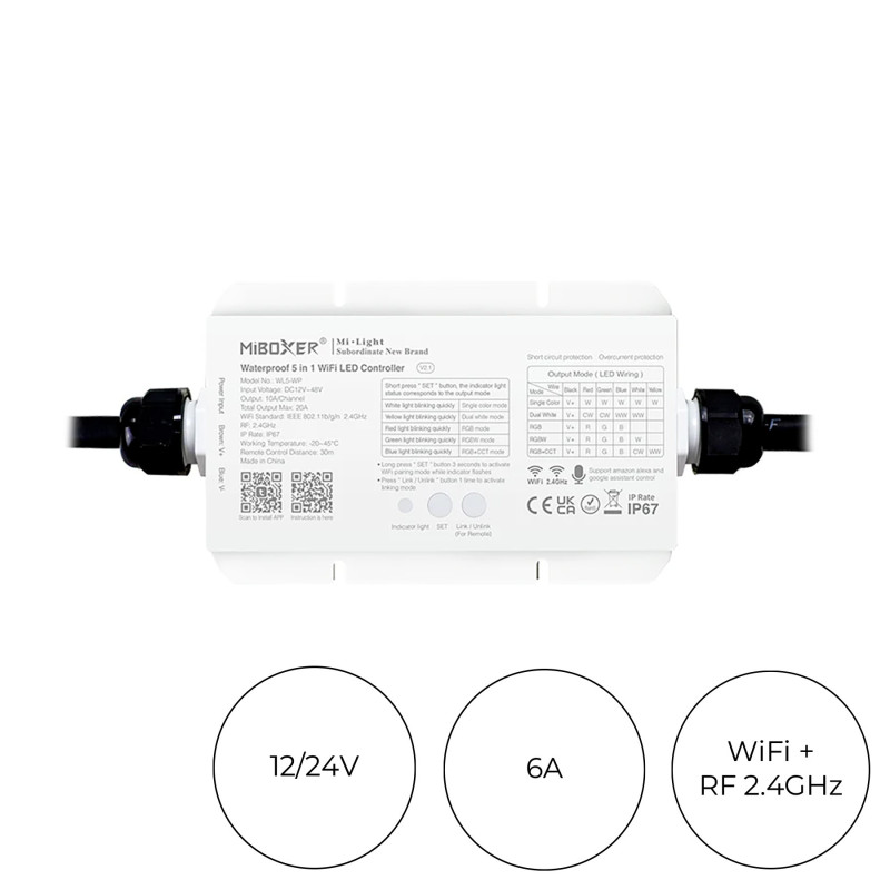 MiBoxer MiLight WL5-WP Ricevitore Smart WiFi 20A DC 12-36V