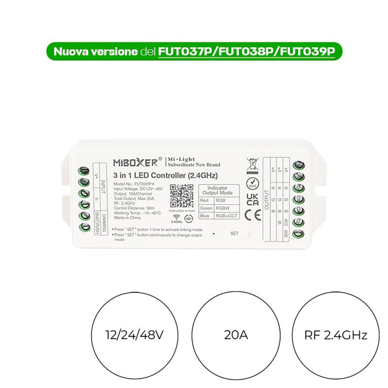 MiBoxer Mi Light FUT037P+ Ricevitore RF 20A per Strip Led