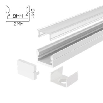 1208 Slim Aluminium Profile for Led Strip - White 2mt - Complete Kit