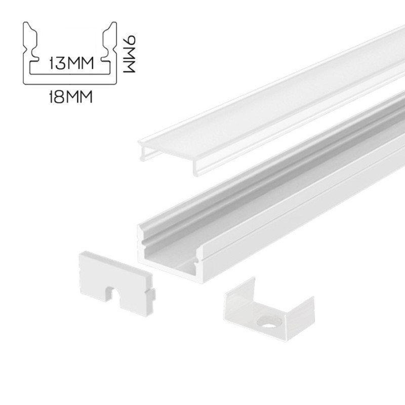 Profilo in alluminio piatto bianco da 2 mt per Strip Led - Kit Completo