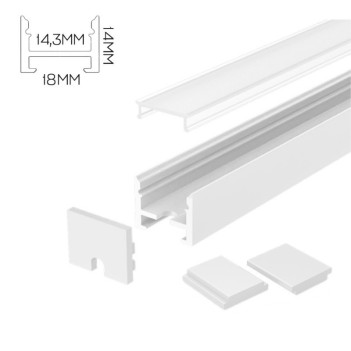 1814 Aluminium Profile for Led Strip - White 2mt - Complete Kit with Magnet