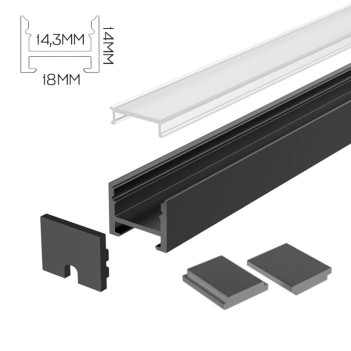 1814 Aluminium Profile for Led Strip - White 2mt - Complete Kit with Magnet