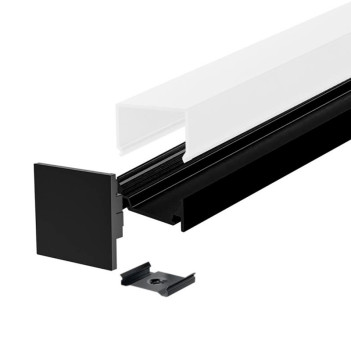 Profilo in Alluminio 2510-Q per Striscia Led - Nero 2mt - Kit Completo