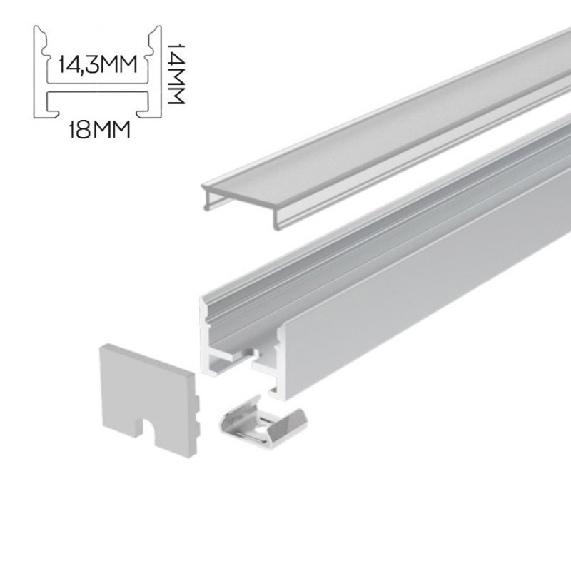 Profilo led piatto con installazione a magnete 1814 per Striscia Led - 2 metri