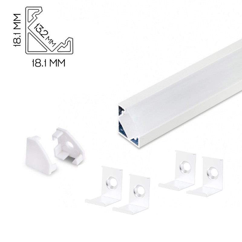 Profilo in alluminio angolare a 45° bianco dissipante per Striscia Led