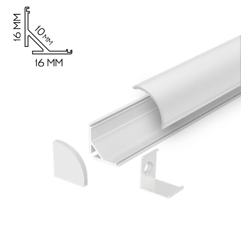 Angular Aluminum Profile 1616 for Led Strip - White 2mt - Complete Kit