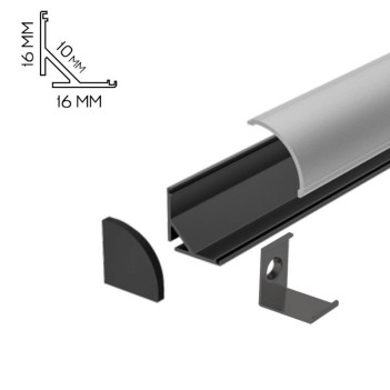 Angular Aluminum Profile 1616 for Led Strip - Black 2mt - Complete Kit en