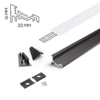 CORNER10 Angular Aluminum Profile for Led Strip - Black 2mt - Complete Kit