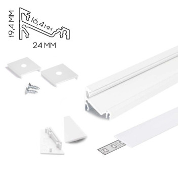 CORNER14 Corner Aluminum Profile for Led Strip - White 2mt - Complete Kit