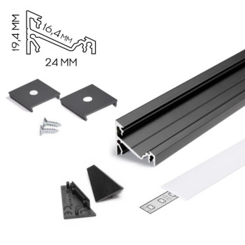 CORNER14 Angular Aluminum Profile for Led Strip - Black 2mt - Complete Kit