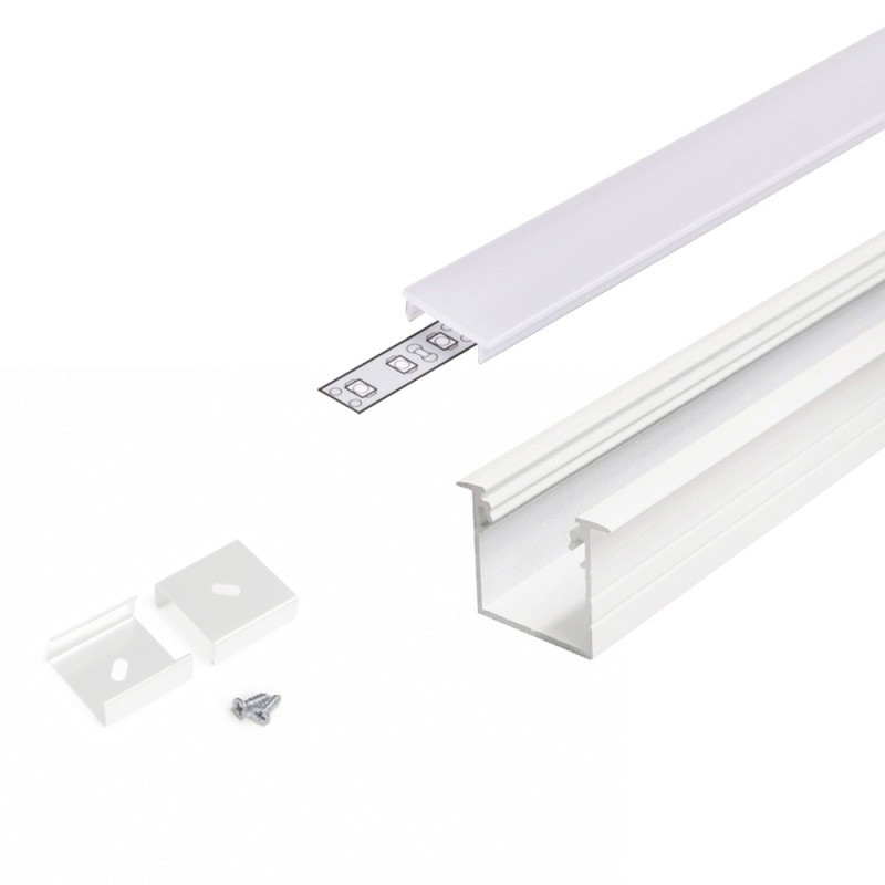 LINEA-IN20 Recessed Aluminum Profile for Led Strip - White 2mt - Complete Kit en