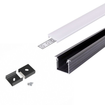 LINEA-IN20 Recessed Aluminum Profile for Led Strip - Black 2mt - Complete Kit en