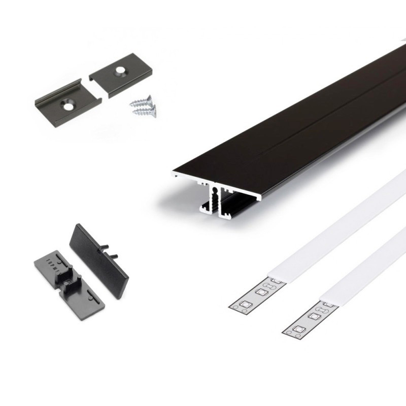 BACK10 Aluminum Wall Profile for Led Strips - Black 2mt - Complete Kit en