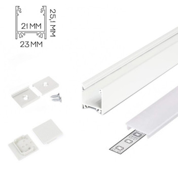 LINEA20 Aluminum Profile for Led Strip - White 2mt - Complete Kit